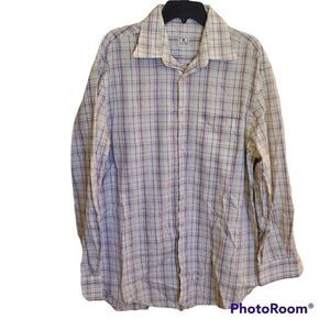 Peter Millar White Plaid Cotton Button Shirt Mens L Tall